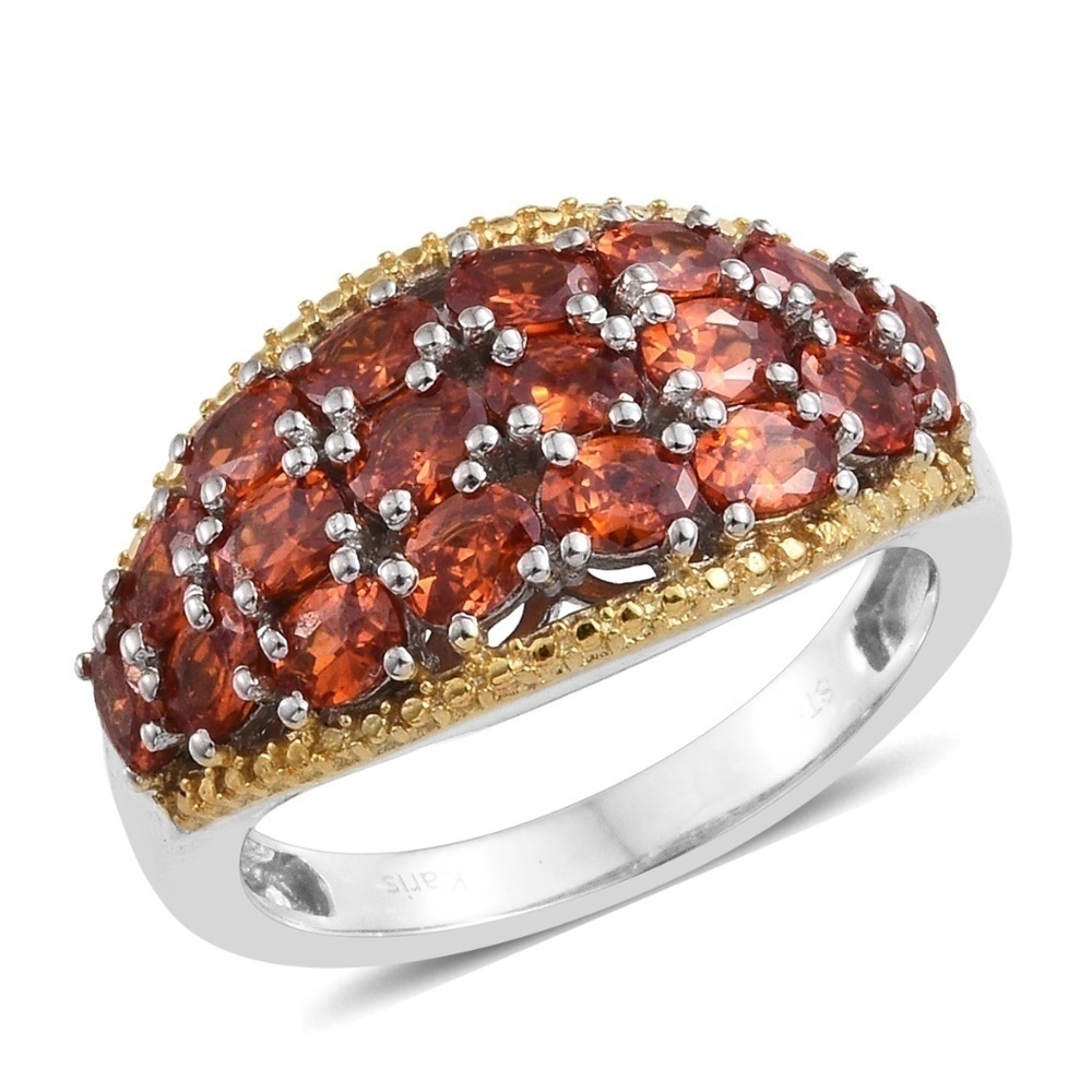 Sunset Sapphire Cluster 18K Yellow Gold Plated Ring